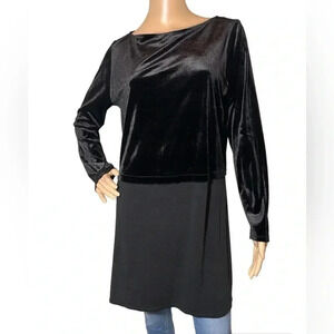 J Jill Wearever Collection Black Velvet Blouse Tunic Pullover w/ Side Slit
